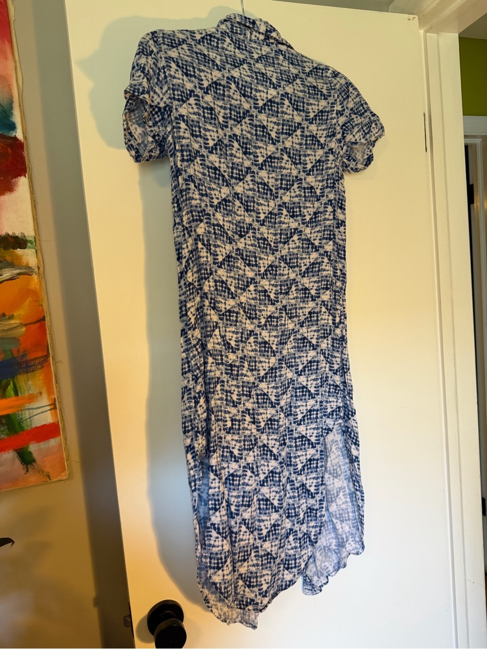 Sonoma Blue White Shibori Print Button Front Midi Shirt Dress PXS - Picture 3 of 5